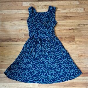 Lands’ End Elegant Blue and Green Patterned Dress